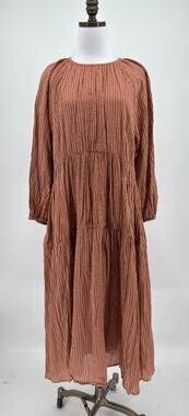 Sundry Orange Brown Striped Cotton Long Sleeve Tiered Maxi Dress Sz 2 US M